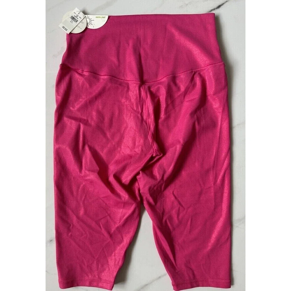 OFFLINE By Aerie Real Me Liquid Shine Cropped Legging fuchsia pink size large